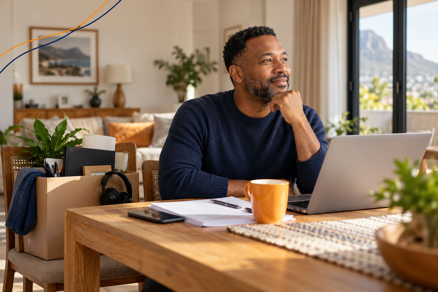Man at his dining table planning his next steps after retrenchment